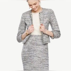 Ann Taylor Tweed Black & White Grid Blazer & Pencil Skirt Suit Set - NWT Size 0